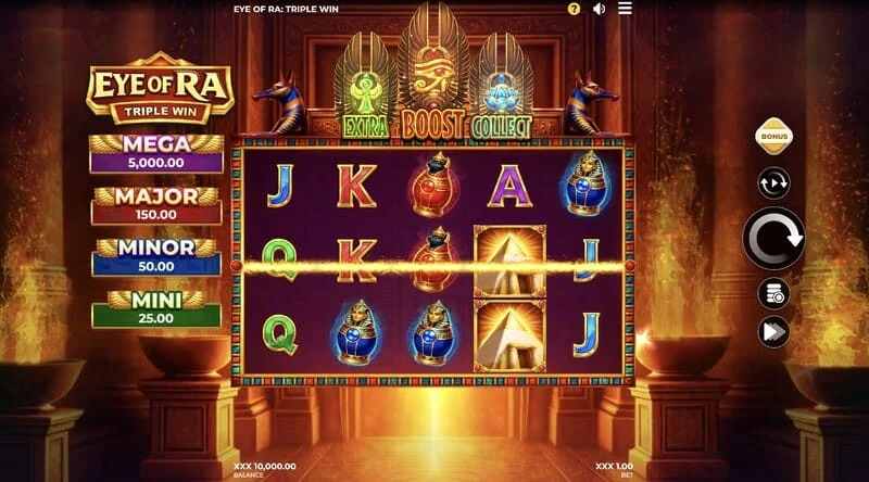 Eye of Ra Triple Win - მთავარი სათამაშო ეკრანი ხუთი ბარაბნით